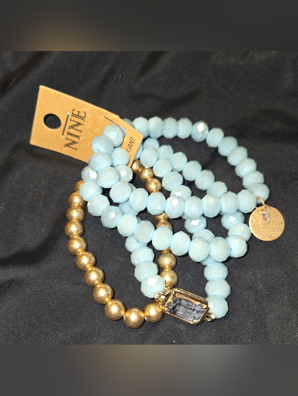 Light Blue and Gold Beaded Bracelet Set